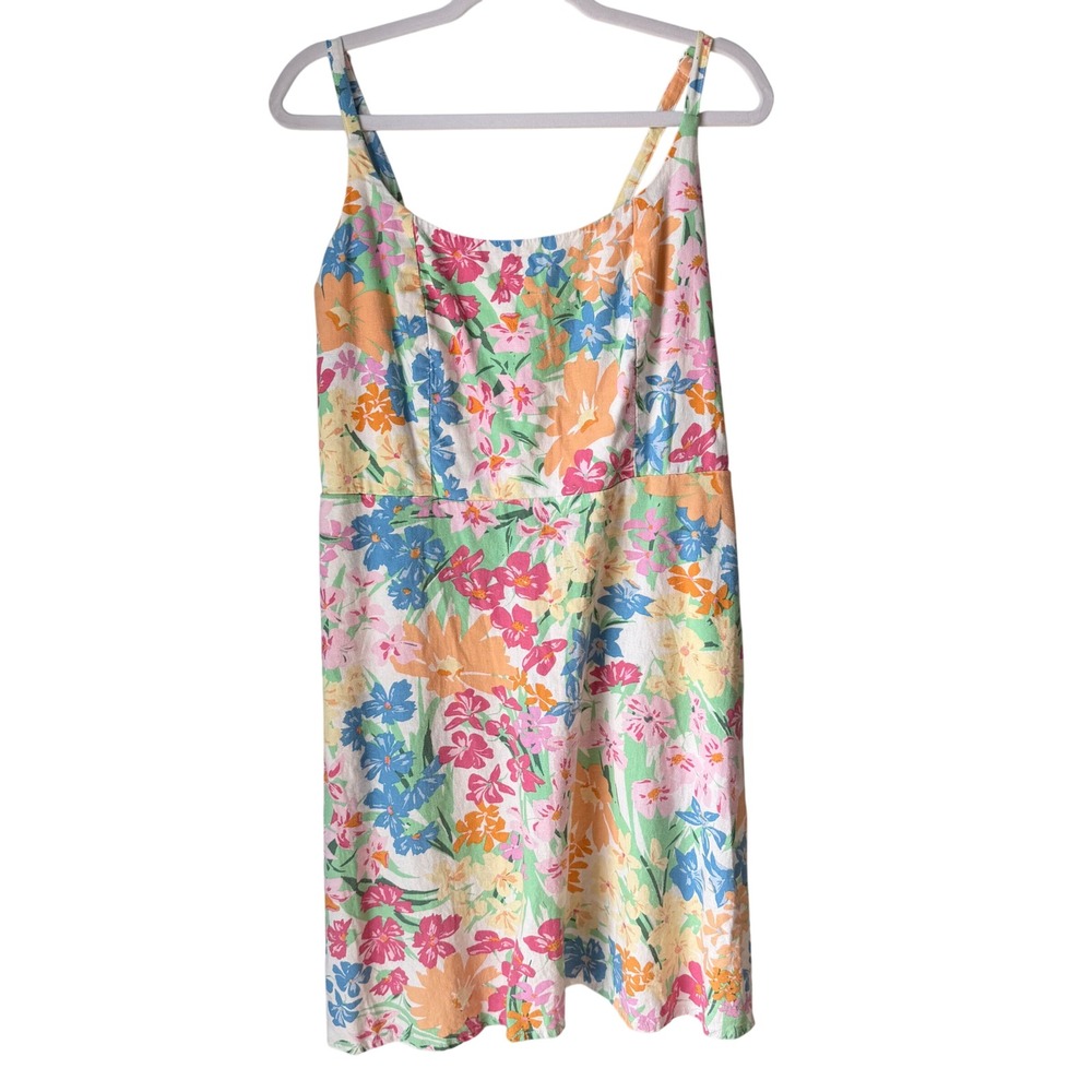 Old Navy Linen Blend Floral Sleeveless Dress Pink Blue Cottagecore Large Tall LT